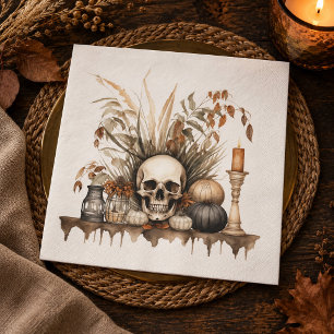 Gothic Skull and Pampas Grass Halloween Party Napkin