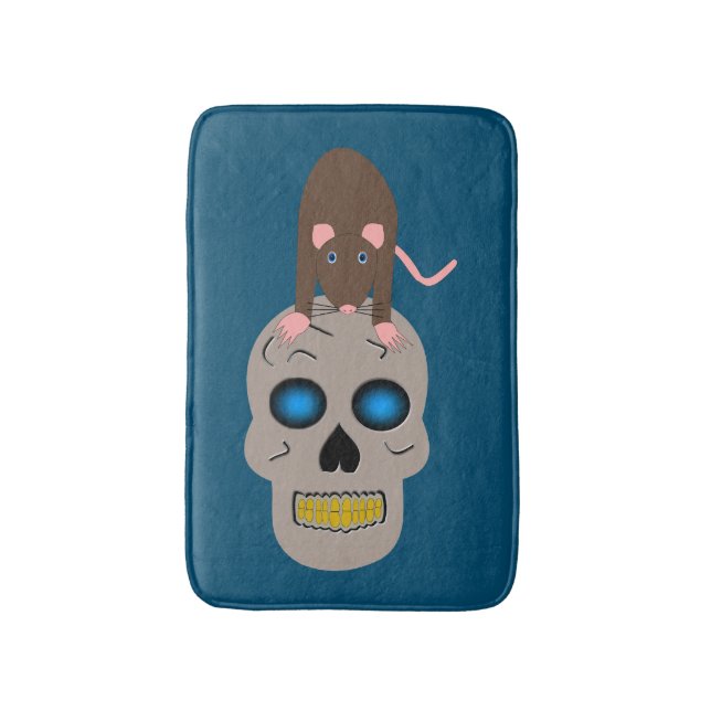 Gothic Skull and Rat Halloween Bath Mat (Front Vertical)