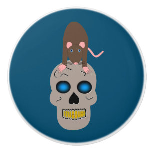 Gothic Skull and Rat Halloween Ceramic Knob
