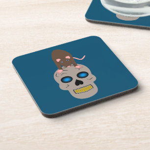 Gothic Skull and Rat Halloween Coaster