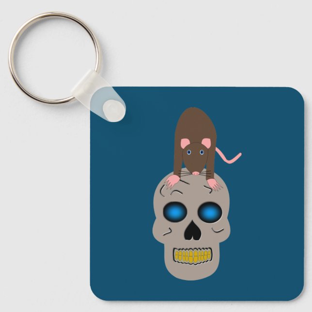 Gothic Skull and Rat Halloween Custom Favour Key Ring (Front)