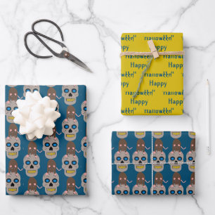 Gothic Skull and Rat Halloween Custom Wrapping Paper Sheet