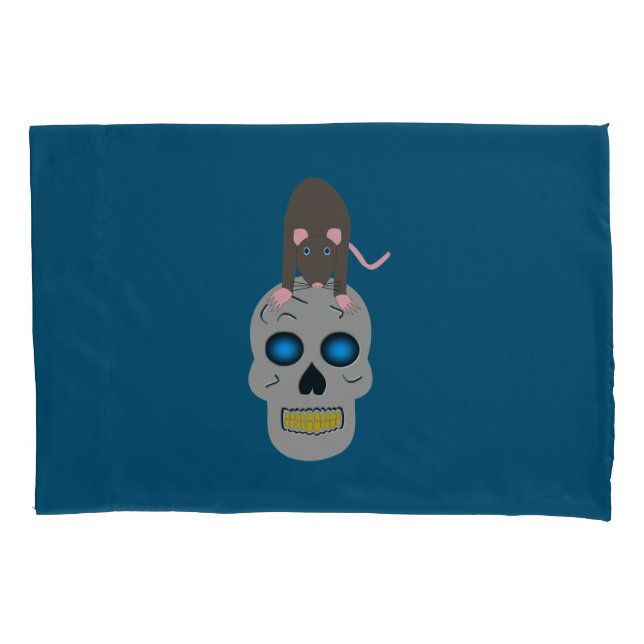 Gothic Skull and Rat Halloween Pillowcase (Front)