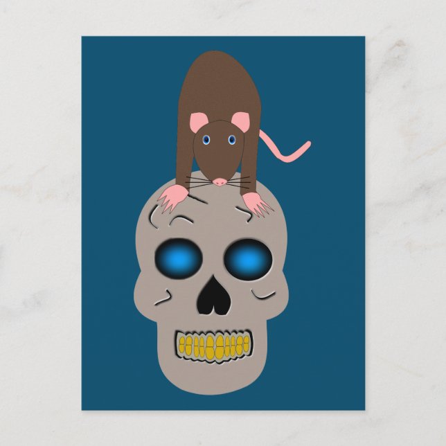 Gothic Skull and Rat Halloween Postcard (Front)