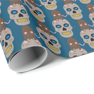 Gothic Skull and Rat Halloween Wrapping Paper