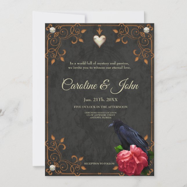 Gothic Skull and Raven.  Invitation (Front)
