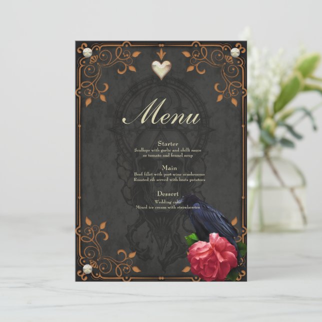 Gothic Skull and Raven.  Menu (Standing Front)