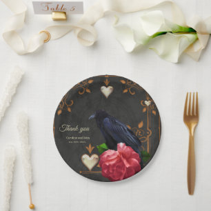 Gothic Skull and Raven. Paper Plate