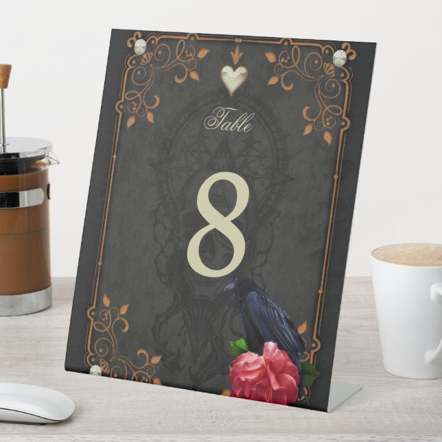 Gothic Skull and Raven.  Pedestal Sign (In SItu)