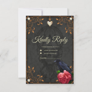 Gothic Skull and Raven. RSVP Card