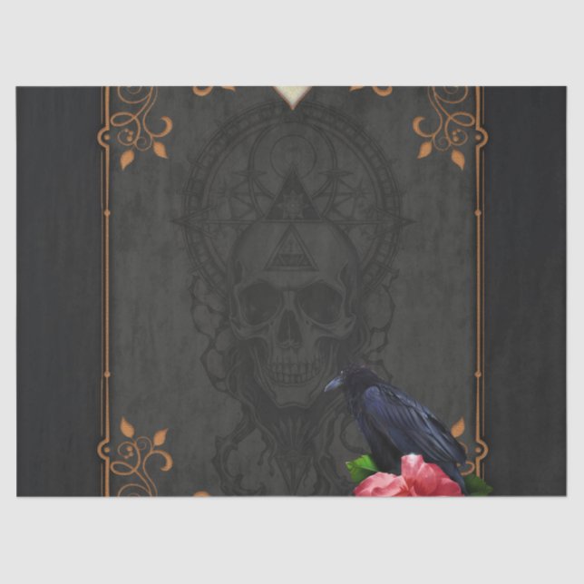 Gothic Skull and Raven.  Tissue Paper (Front)