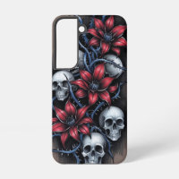 Gothic Skull and Red Flower