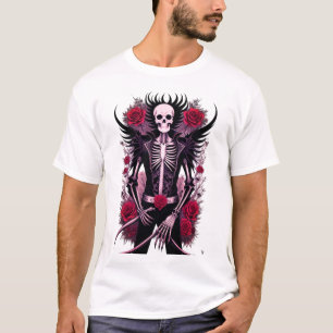 Gothic skull and red flowers Men's Basic T-Shirt
