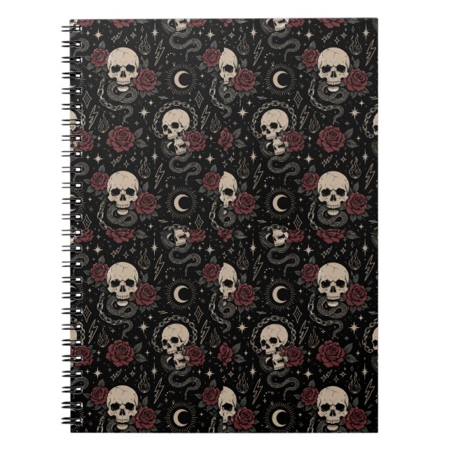 Gothic Skull and Red Rose Spiral Notebook (Front)
