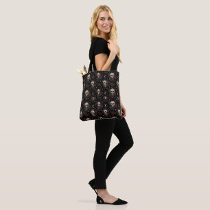 Gothic Skull and Red Rose Tote Bag