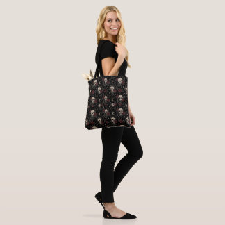 Gothic Skull and Red Rose Tote Bag