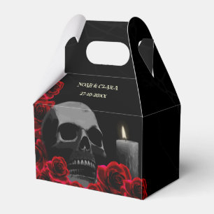Gothic Skull and Red Roses Halloween Wedding Favour Box