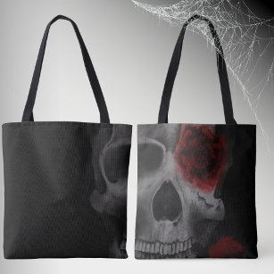 Gothic Skull and Red Roses muted Tote Bag