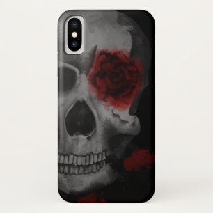 Gothic Skull and Red Roses vibrant iPhone X Case