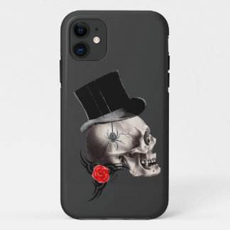 Gothic skull and rose tattoo style iPhone 11 case