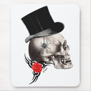 Gothic skull and rose tattoo style mouse pad