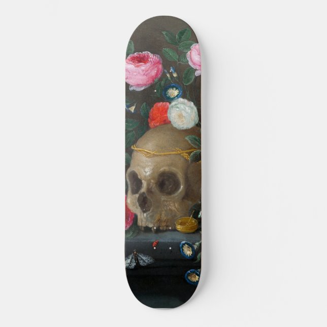 Gothic Skull and Roses Funky Dark Grunge Skateboard (Front)