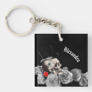 Gothic Skull and Roses Key Ring