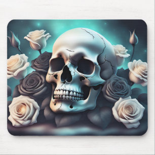 Gothic skull and roses mouse pad