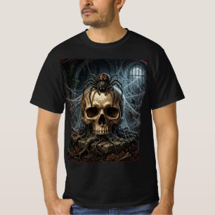 Gothic Skull and Spider Web Dark Fantasy Art T-Shirt