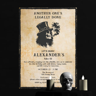Gothic Skull Another Ones Legally Done 21 Birthday Invitation