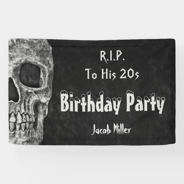 Gothic Skull Birthday Party RIP To His 20s Banner (Horizontal)