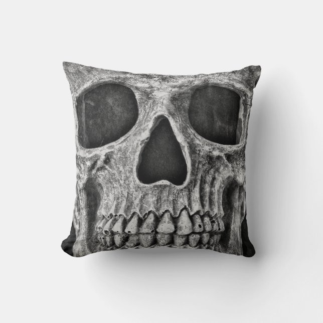 Gothic Skull Black And White Grunge Cool Cushion (Front)