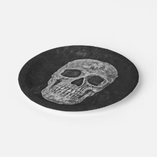 Gothic Skull Black And White Grunge Cool Paper Plate