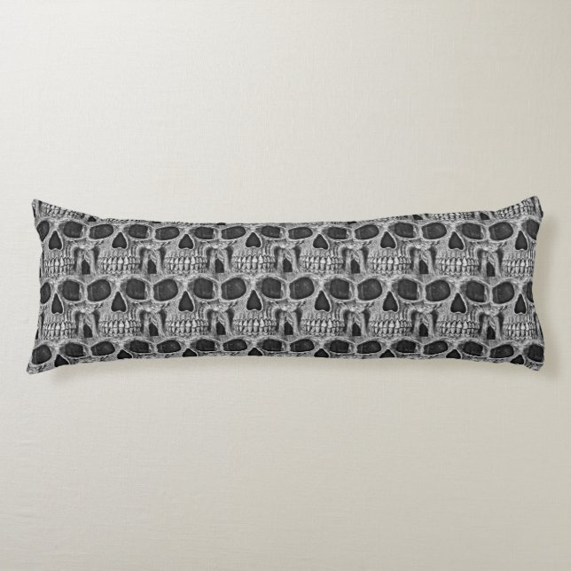 Gothic Skull Black And White Grunge Cool Pattern Body Cushion (Front)