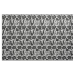 Gothic Skull Black And White Grunge Cool Pattern Fabric