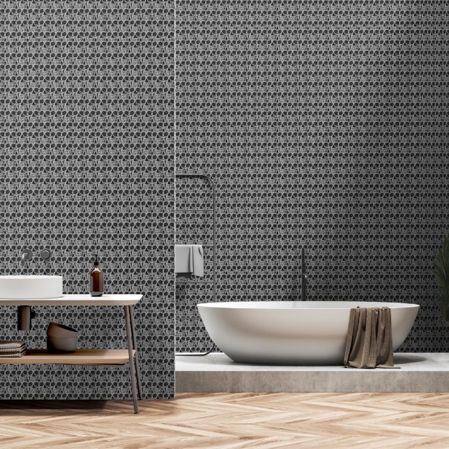 Gothic Skull Black And White Grunge Cool Pattern Wallpaper (Bathroom)