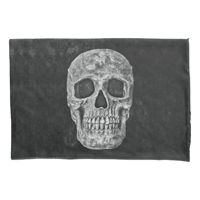 Gothic Skull Black And White Grunge Cool Pillowcase (Front)