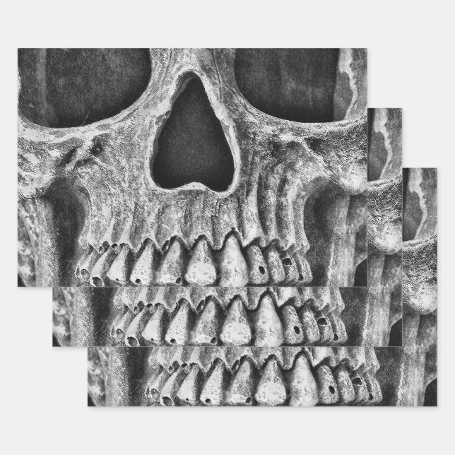 Gothic Skull Black And White Grunge Cool Wrapping Paper Sheet (Set)