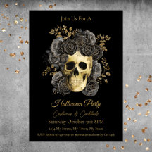 Gothic Skull Black & Gold Roses Halloween Party