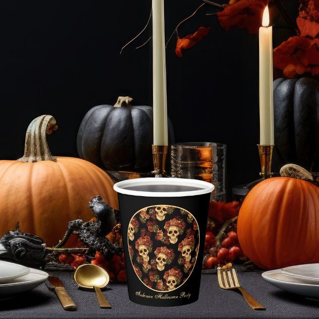 Gothic Skull Black Red Rose Crown Halloween Party Paper Cups (Creator Uploaded)