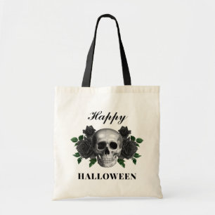 Gothic Skull & Black Roses Happy Halloween Tote Bag