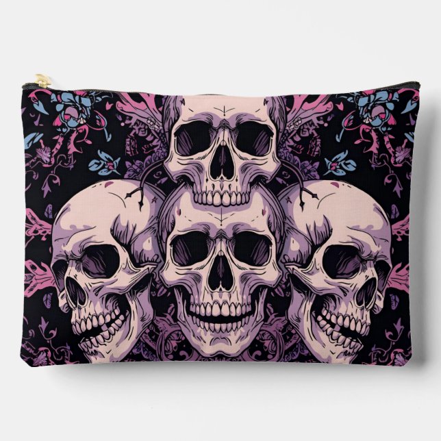 Gothic Skull & Bloom Accessory Pouch  (Front)