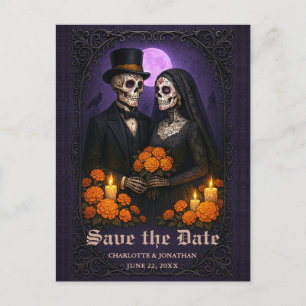 Gothic Skull Candy Couple Wedding Save the Date Announcement Postcard