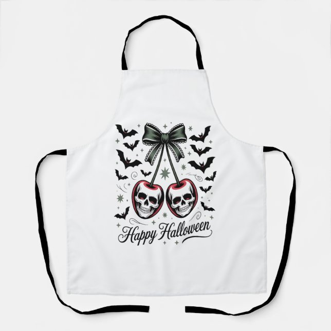 Gothic Skull Cherry Halloween Apron (Front)