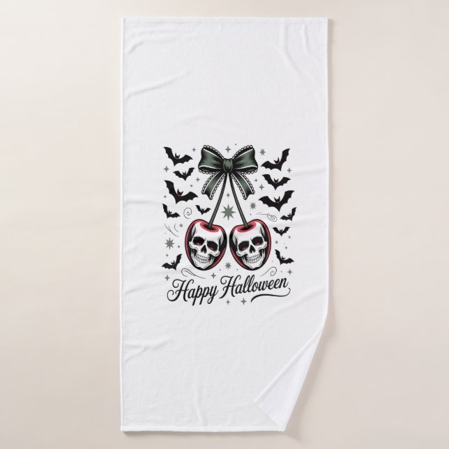 Gothic Skull Cherry Halloween Bath Towel (Bath Towel)