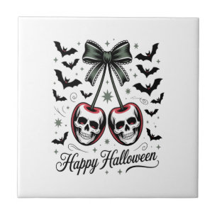 Gothic Skull Cherry Halloween Ceramic Tile
