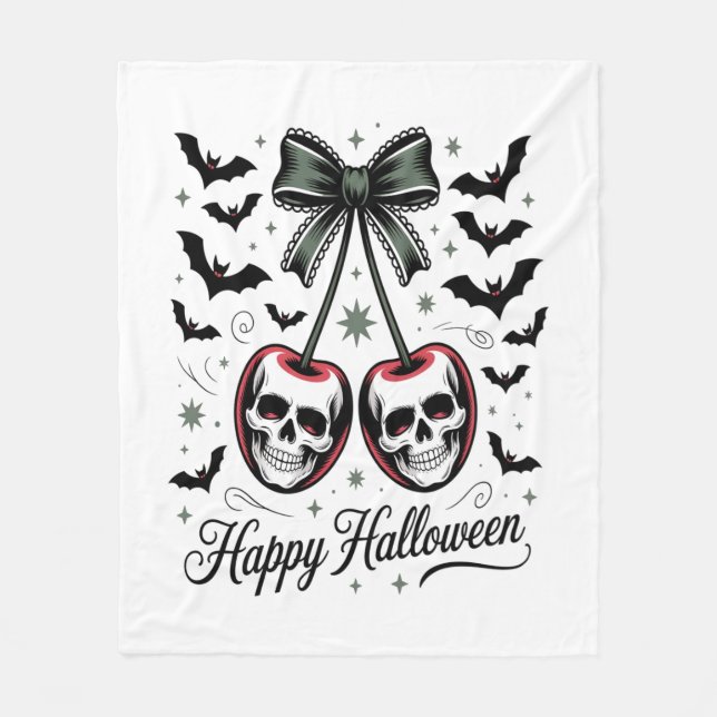 Gothic Skull Cherry Halloween Fleece Blanket (Front)