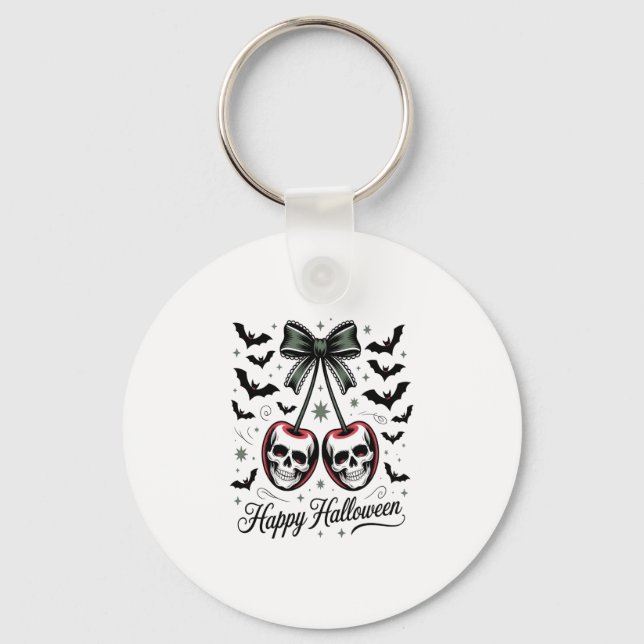 Gothic Skull Cherry Halloween Key Ring (Front)