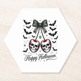 Gothic Skull Cherry Halloween Paper Coaster