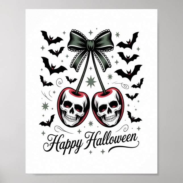 Gothic Skull Cherry Halloween Poster (Front)